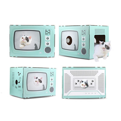 Cat House Scratcher Retro TV Bentuk Cat Lounge dengan Scratch Pad Karton Bergelombang Cave Bed Scratcher