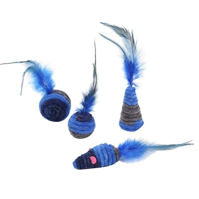 Self Excited Cat Pet Toys Dark Blue Feather Mouse Cat Toy Anti Depresi