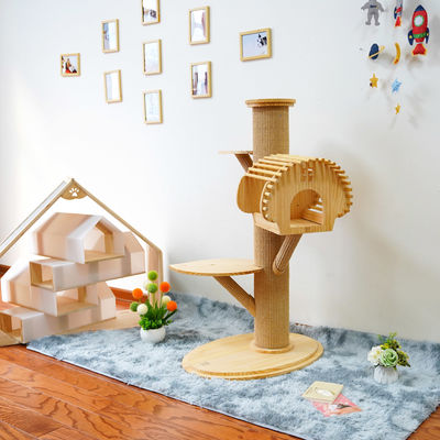 123cm Menara Aktivitas Kucing Kayu Kayu Solid Besar Memanjat Dengan Tulisan Menggaruk
