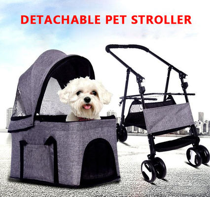 Mewah Lipat Luar Ruangan Dilepas Pet Carrier Stroller 600D Linen 36KG