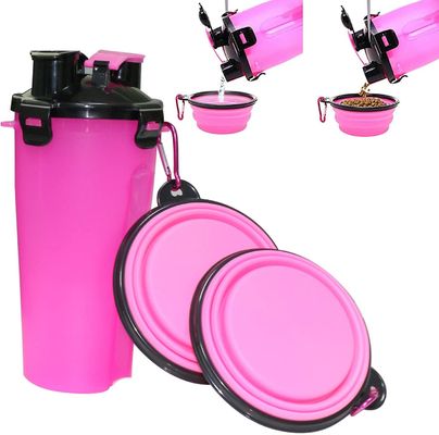 350ml Dispenser Botol Air Hewan Peliharaan Portabel Luar Ruangan Dengan 2 Mangkuk Silikon yang Dapat Dilipat