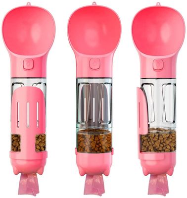 4 In1 Portabel Botol Air Anjing Merah Muda Anti Bocor Dengan Wadah Makanan &amp; Kantong Sampah