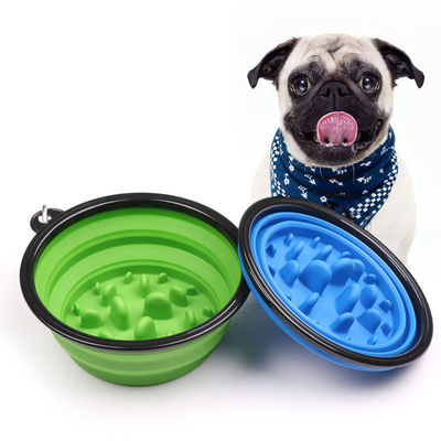 Pakan Lambat Mangkuk Anjing Besar yang Dapat Dilipat 4 Cangkir 35oz BPA Free Folding Dog Water Bowl