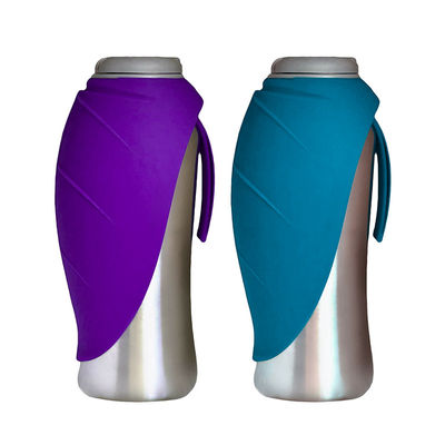Silicone Leaf Shaped Bowl Botol Air Hewan Peliharaan Portabel Botol Air Panas Anak Anjing Stainless Steel
