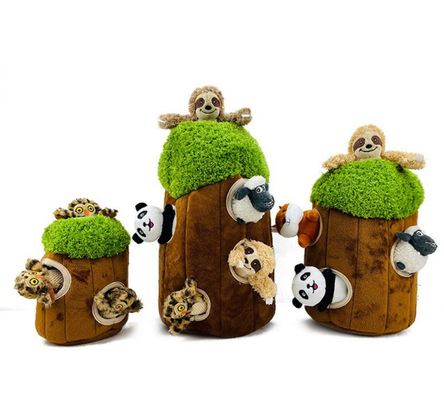 Desain Baru Pet Puzzle Squeaky Soft Plush Chew Hide and Seek Dog Toy Set