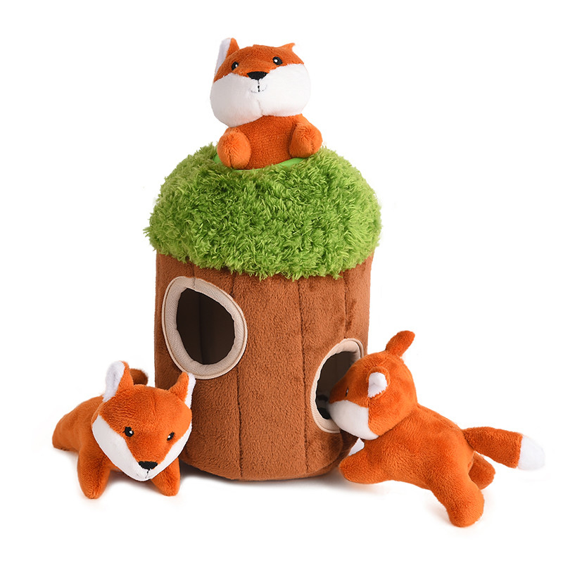Desain Baru Pet Puzzle Squeaky Soft Plush Chew Hide and Seek Dog Toy Set