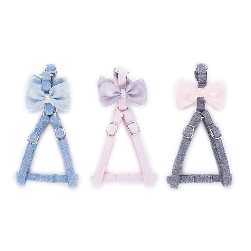 Adjustable 100% Cotton Bow Tie Girl Dog Collar Dan Leash Set Dengan Ikatan Simpul