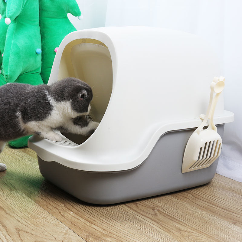 Kotak Kotoran Kucing Tertutup Sepenuhnya Kotak Kotoran Kucing Berkerudung Tahan Air Dengan Sekop
