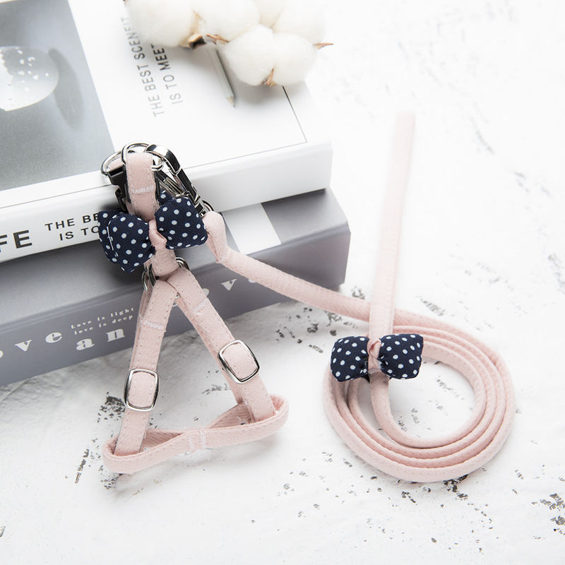Perlengkapan Hewan Peliharaan Cute Dots Cat Harness Dasi Kupu-kupu Adjustable Pet Dada Tali Belakang Traksi Kapas Kucing Anjing Harness Leash Set