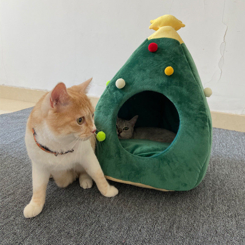 Kualitas Tinggi Kucing Tempat Tidur Anak Anjing Dapat Dicuci Hangat Tempat Tidur Hewan Peliharaan Mewah Pohon Natal Gua Mat