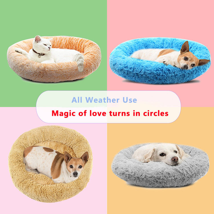 Tempat Tidur Kucing Donat Bulu Imitasi Tempat Tidur Anjing untuk Anjing Kecil Menengah Pemanasan Sendiri Tempat Tidur Hewan Peliharaan Pelukan Mewah Mat