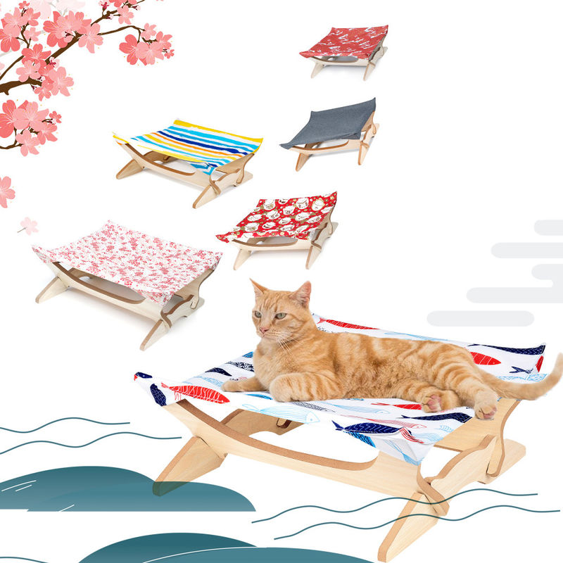 Tempat Tidur Kucing yang Ditinggikan Tempat Tidur Selimut Kucing Tempat Tidur Kayu Bingkai Yang Dapat Dilepas Persegi Gantung Sofa Kucing yang Dapat Dicuci