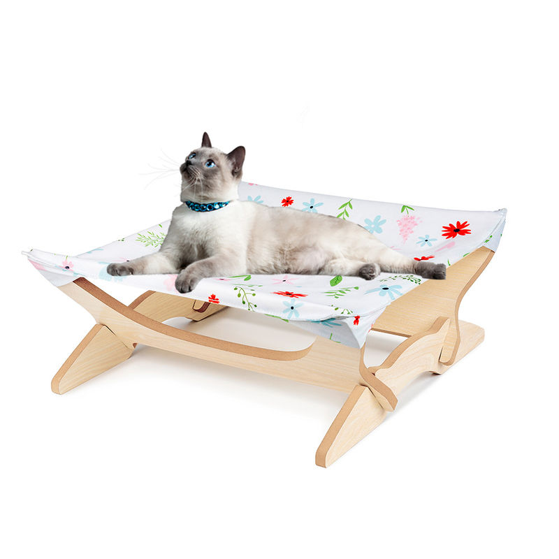 Tempat Tidur Kucing yang Ditinggikan Tempat Tidur Selimut Kucing Tempat Tidur Kayu Bingkai Yang Dapat Dilepas Persegi Gantung Sofa Kucing yang Dapat Dicuci