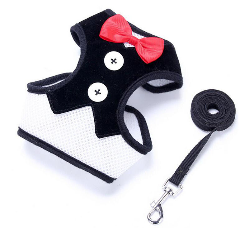 Adjustable Collar Leash Harness Set Kerah Anjing Buatan Tangan Dengan Tali Rompi Traksi Dasi Kupu-kupu L 35-50cm