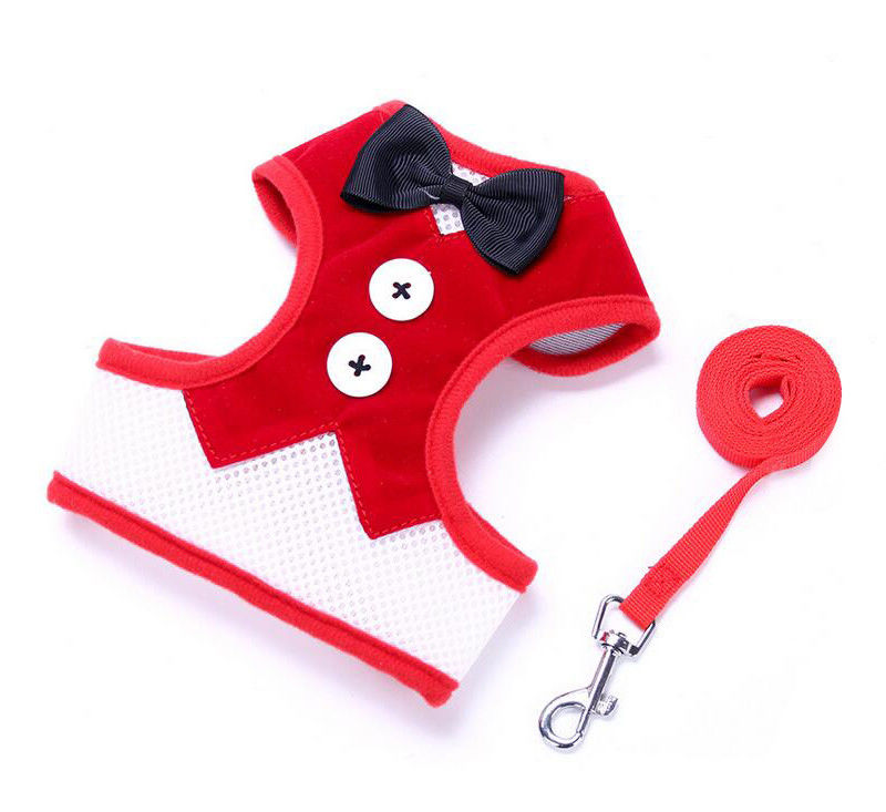 Adjustable Collar Leash Harness Set Kerah Anjing Buatan Tangan Dengan Tali Rompi Traksi Dasi Kupu-kupu L 35-50cm