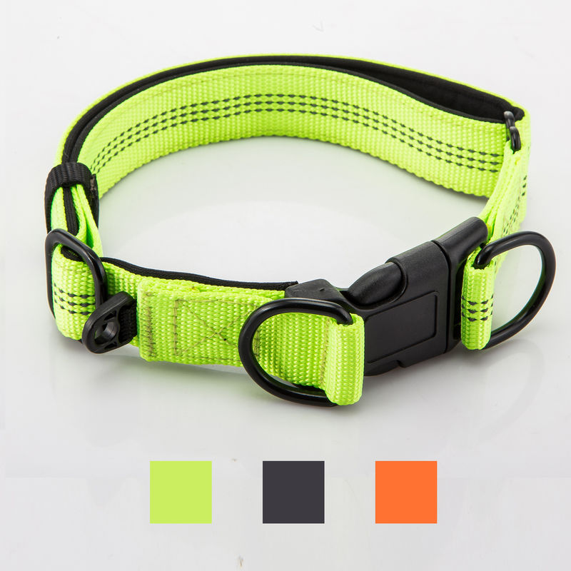 Adjustable Double D Buckles Dog Collar Dan Leash Set Chain Dog Nylon Lead Reflektif