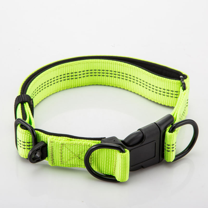Adjustable Double D Buckles Dog Collar Dan Leash Set Chain Dog Nylon Lead Reflektif