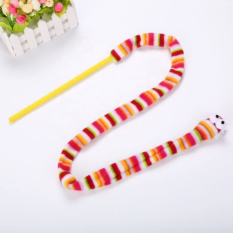 Vocal Pink Snake Cat Pet Toys Cat Feather Teaser Tongkat 113cm
