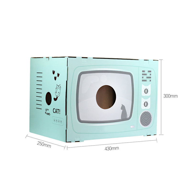 Cat House Scratcher Retro TV Bentuk Cat Lounge dengan Scratch Pad Karton Bergelombang Cave Bed Scratcher