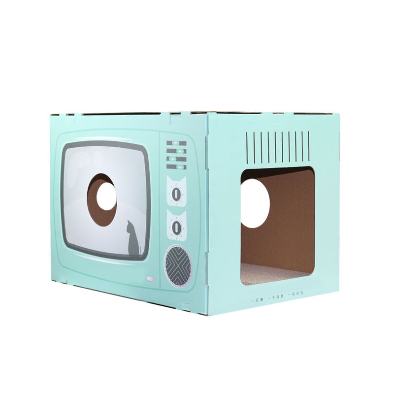 Cat House Scratcher Retro TV Bentuk Cat Lounge dengan Scratch Pad Karton Bergelombang Cave Bed Scratcher