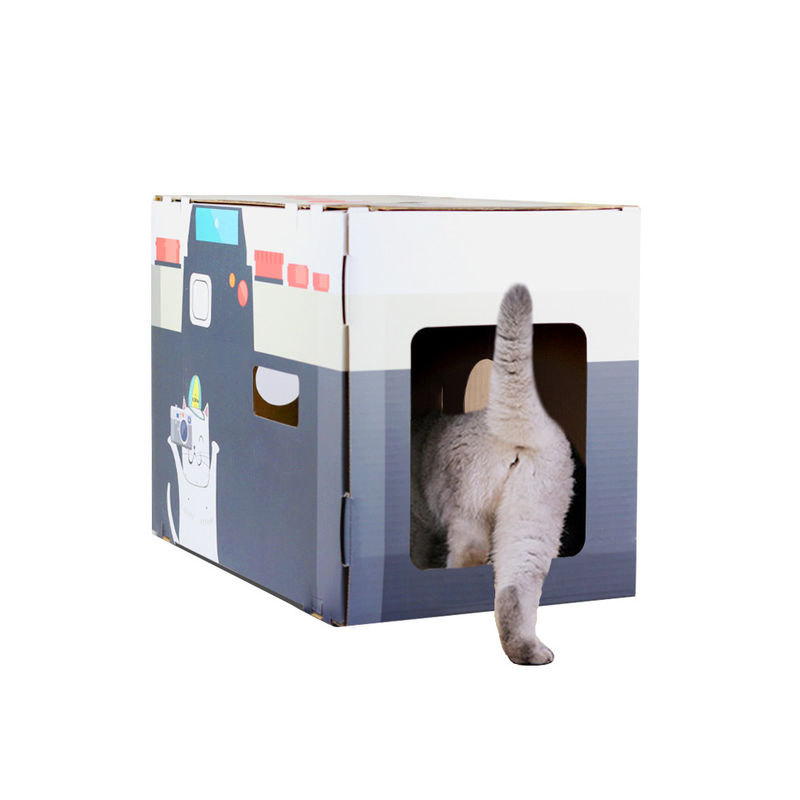 Cat House Scratcher Retro Bentuk Kamera Cat Lounge dengan Scratch Pad Karton Bergelombang Cave Bed Scratcher