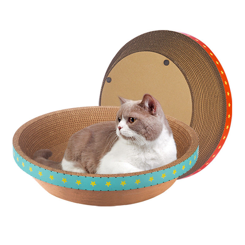 Karton Bulat Tahan Lama Cat Tempat Tidur Mangkuk Bentuk Corrugated Cat Scratching Pad 700g