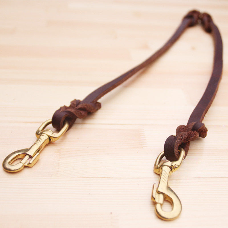 Tali Traksi Tali Kerah Kulit Sapi Hewan Peliharaan Set Tali  Double Ended Dog Lead 50CM