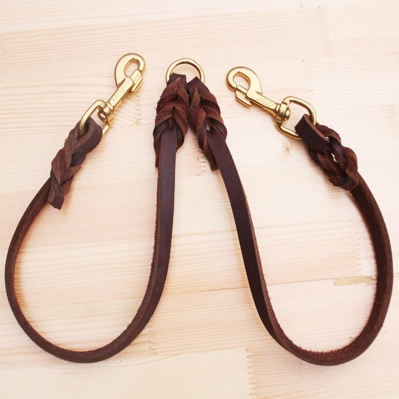 Tali Traksi Tali Kerah Kulit Sapi Hewan Peliharaan Set Tali  Double Ended Dog Lead 50CM