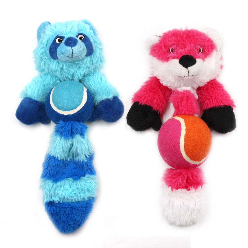 Squeaky Plush Anjing Mainan Fox Raccoon Gigitan Tahan Tahan Lama Anjing Interaktif Molar Mainan
