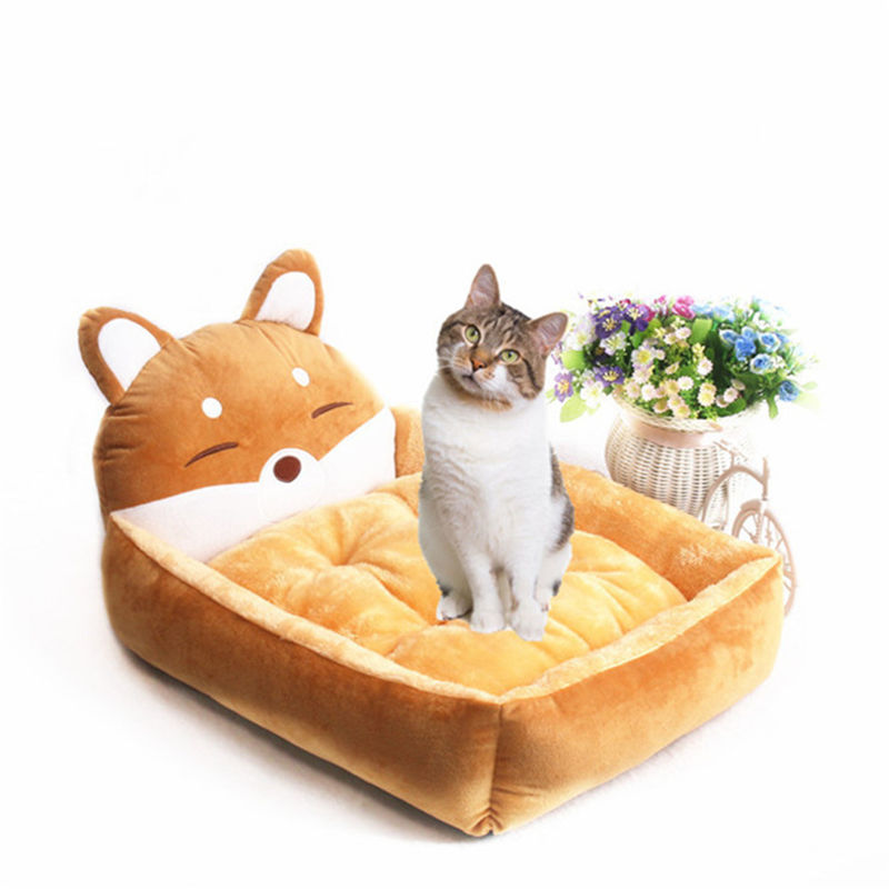 Modern Cut Sofa Tempat Tidur Hewan Peliharaan Nyaman Kuning Abu-abu Kartun Tempat Tidur Hewan Peliharaan 1600g