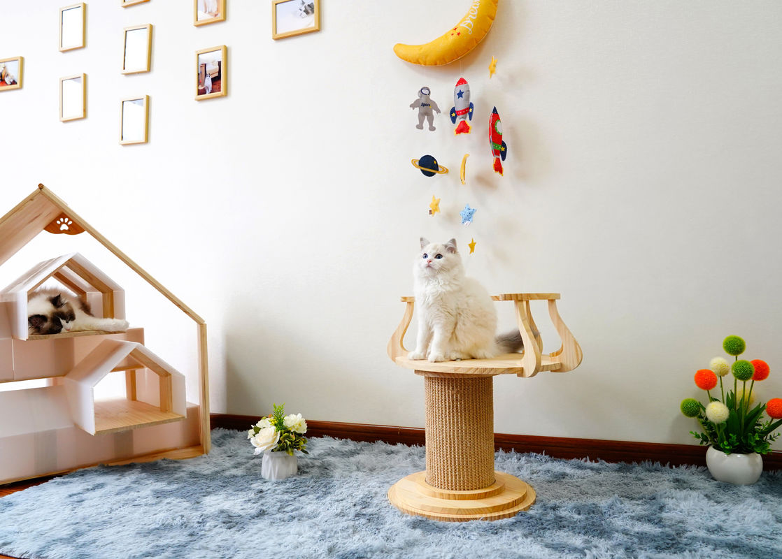 Eco Friendly Wood Scratching Cat Climbing Tree Tower Meja Foto Kucing Ukuran L 72cm M 62cm
