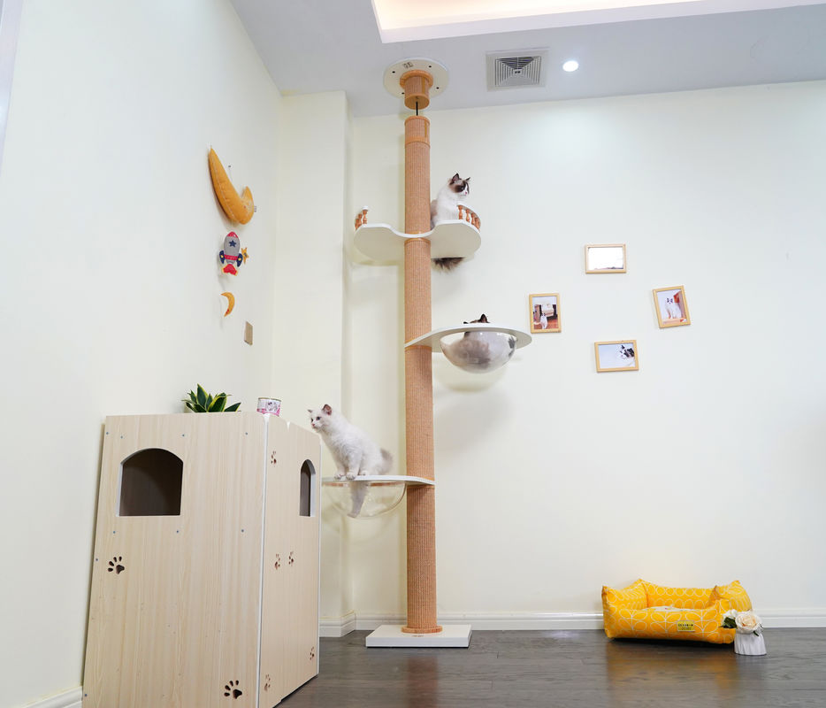 Lantai Pohon Panjat Kucing Kayu Besar Ke Langit-Langit Rumah Bermain 82 * 40 * 87cm