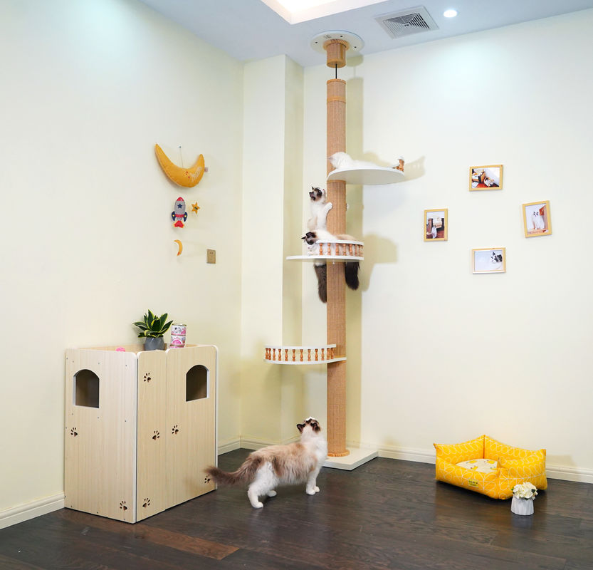 Lantai Pohon Panjat Kucing Kayu Besar Ke Langit-Langit Rumah Bermain 82 * 40 * 87cm