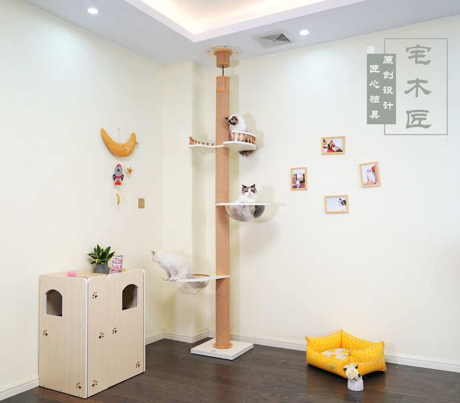 Lantai Pohon Panjat Kucing Kayu Besar Ke Langit-Langit Rumah Bermain 82 * 40 * 87cm