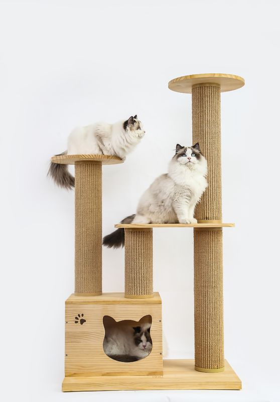 OEM &amp; ODM Mewah Kayu Kucing Memanjat Pohon Furniture Tangga Keselamatan Pet Rise Bed