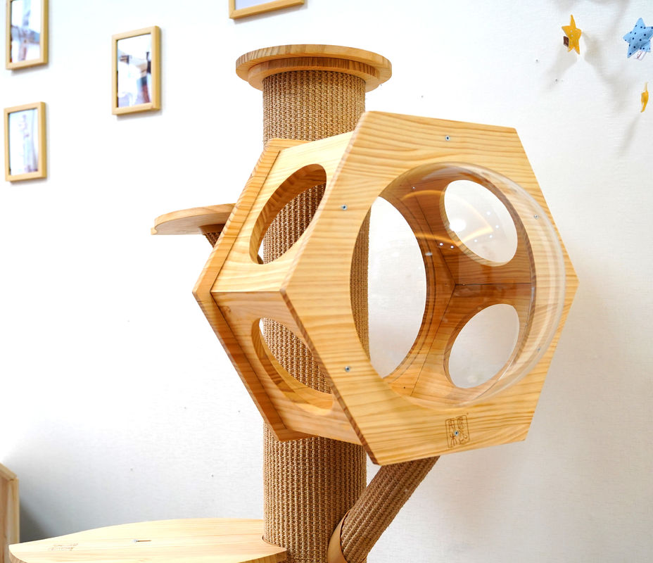 Mewah Hexagon Kayu Pet Bed Cave Cat Climbing Tower Dengan Kapsul Luar Angkasa