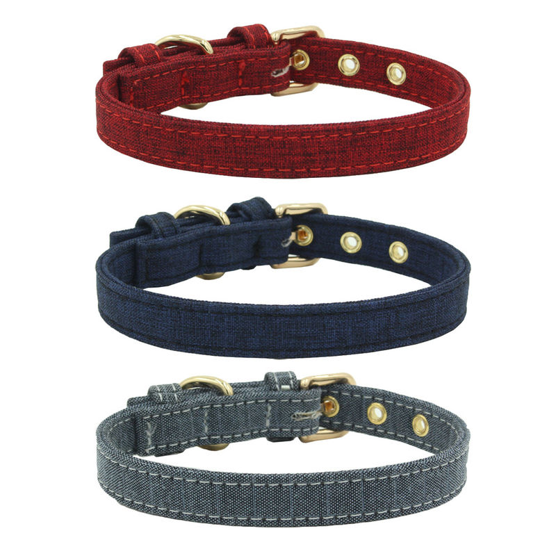 Kustom Double Layer Jahit Kanvas Dog Collar Leash Harness Set Tahan Lama