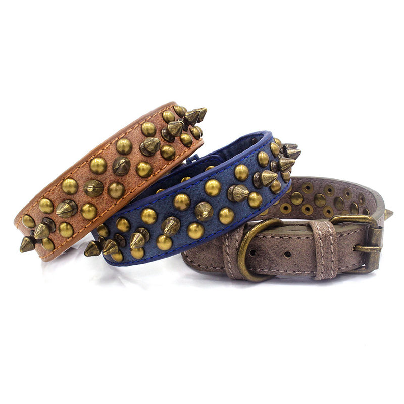 Profesional Personalized Retro Sofa Kulit PU Padat Tahan Lama Rivet Gentility Kerah anjing pria