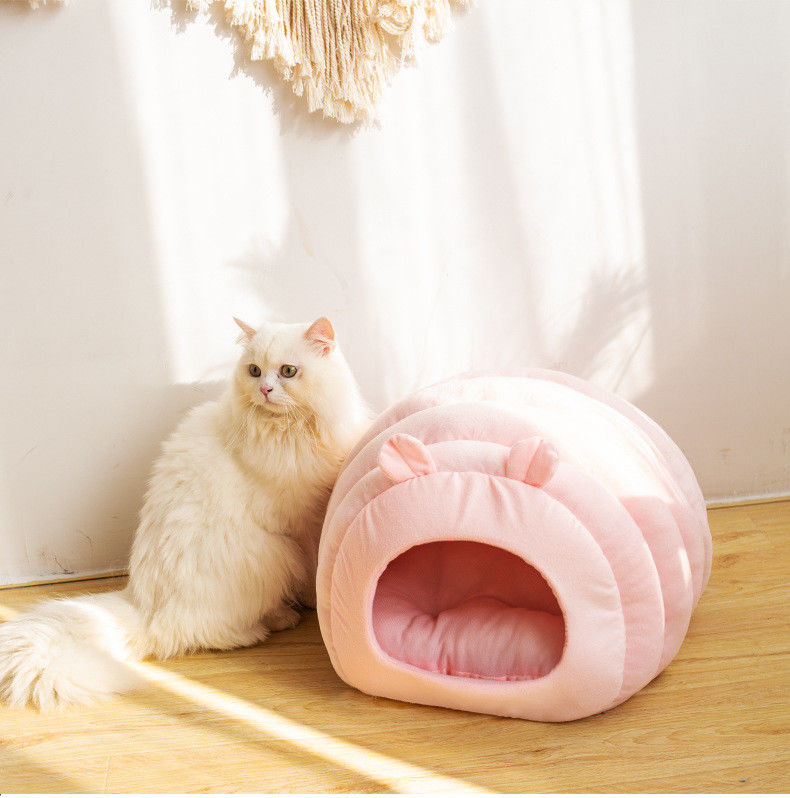 Tempat Tidur Hewan Peliharaan Nyaman Setengah Tertutup Alas Tidur Tenang Sarang Penutup yang Dapat Dilepas Untuk Kucing