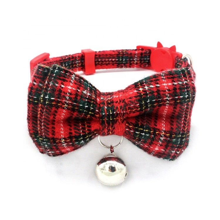 Scottish Tartan Bowtie Cat Collar Safety Buckle Dengan Bell Cotton Width Menyesuaikan 13-22cm