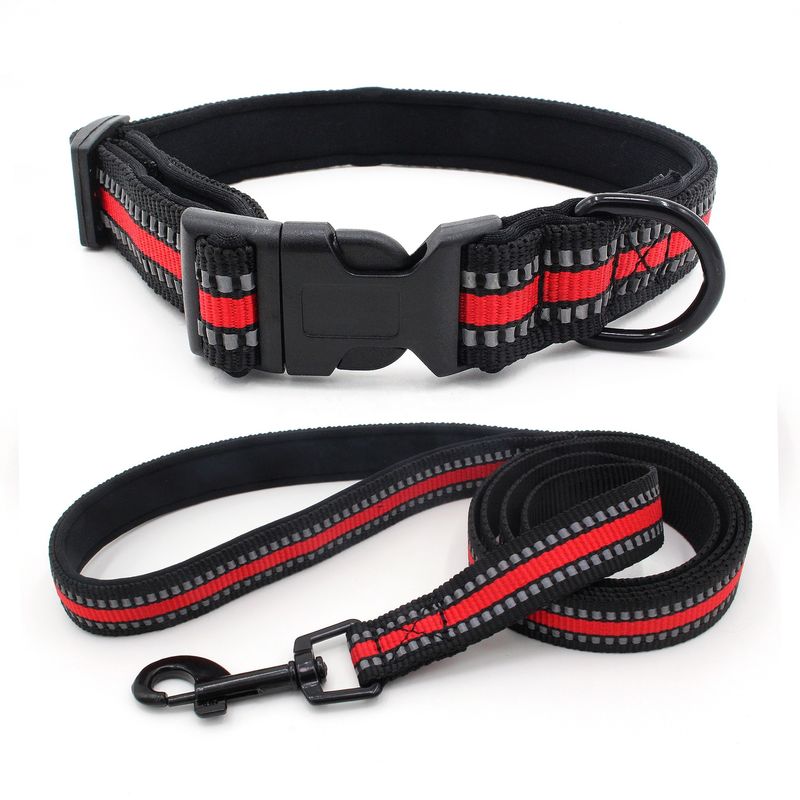Neoprene Lapisan Anjing Kerah Leash Set Anyaman Reflektif Rilis Cepat Gesper Kerah dengan Tali Traksi Set Tali Anjing