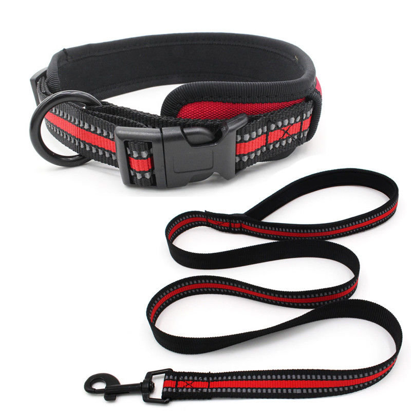 Neoprene Lapisan Anjing Kerah Leash Set Anyaman Reflektif Rilis Cepat Gesper Kerah dengan Tali Traksi Set Tali Anjing