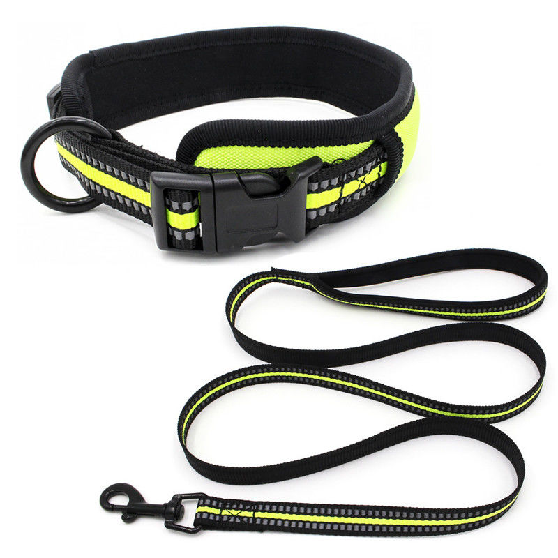 Neoprene Lapisan Anjing Kerah Leash Set Anyaman Reflektif Rilis Cepat Gesper Kerah dengan Tali Traksi Set Tali Anjing
