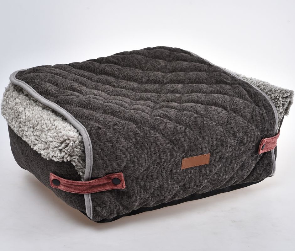 Flip Cover Tempat Tidur Hewan Peliharaan Nyaman Dilepas Bantal Sofa Anjing Abu-abu Dengan Mat Yang Dapat Dilepas