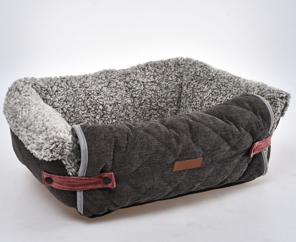 Flip Cover Tempat Tidur Hewan Peliharaan Nyaman Dilepas Bantal Sofa Anjing Abu-abu Dengan Mat Yang Dapat Dilepas