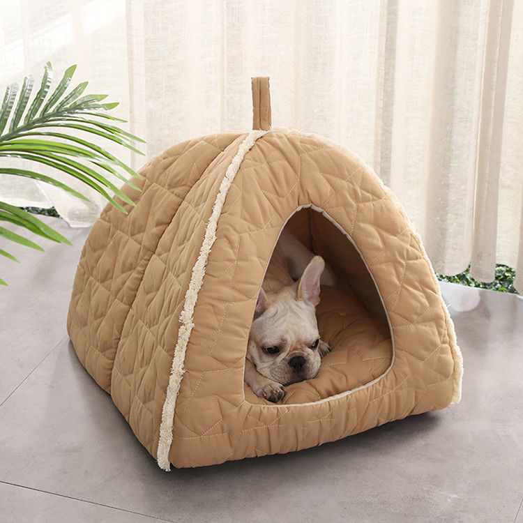 Tenda Hewan Peliharaan Mewah Dengan Tikar Dapat Dilepas Ritsleting Tempat Tidur Anjing Dengan Kandang Rumah Kucing Igloo Bawah Non Slip
