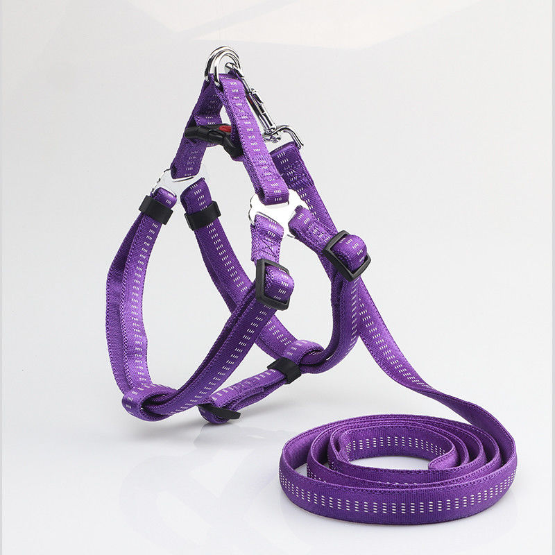 Tidak Ada Tarik Penyerap Non Slip Nylon Anjing Reflektif Adjustable Harness Leash Collar Set