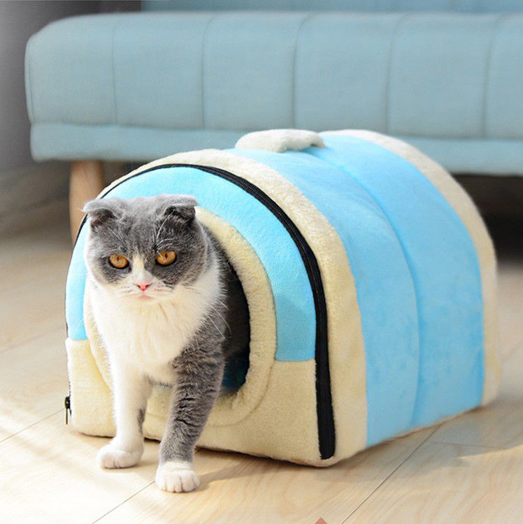 Crystal Velvet 2 In 1 Lipat Cave Pet Sleeping Bed Pemanasan Sendiri Bentuk Rumah tempat tidur nyaman kucing