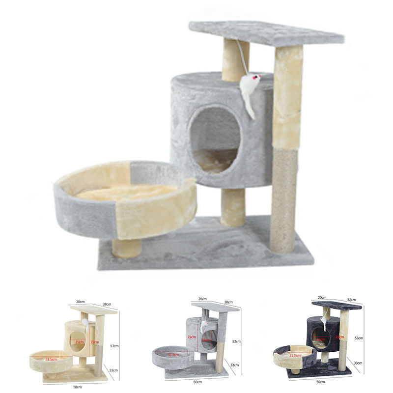 Menara Pendaki Kucing Kayu Kondo Multi Level Sisal Pos Goresan Kucing Besar
