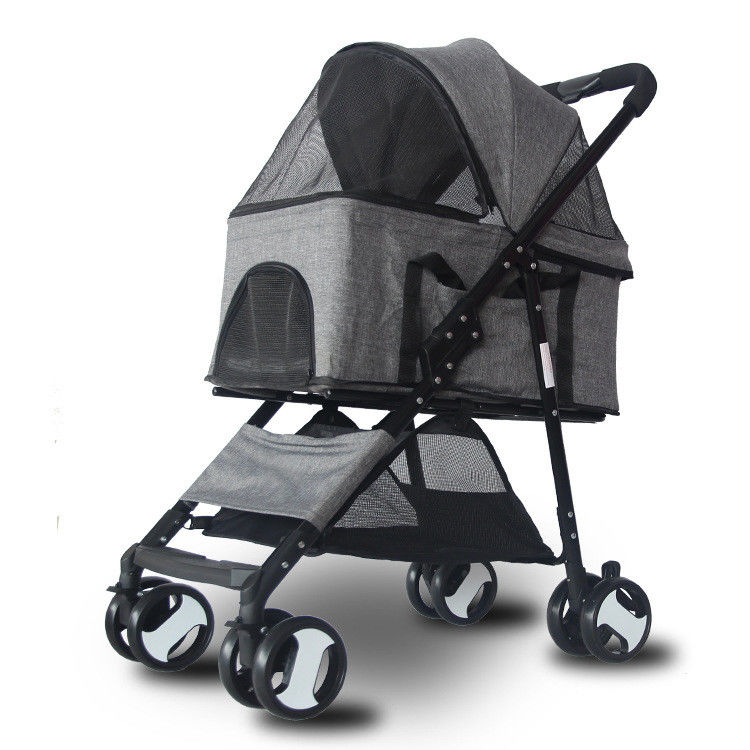 Mewah Lipat Luar Ruangan Dilepas Pet Carrier Stroller 600D Linen 36KG
